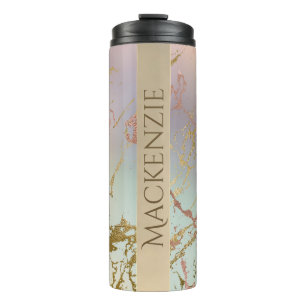 Elegant Beige Marble   Mint Sage Green Rose Gold Thermal Tumbler