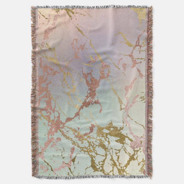 Elegant Beige Marble | Mint Sage Green Rose Gold Throw Blanket (Front Vertical)