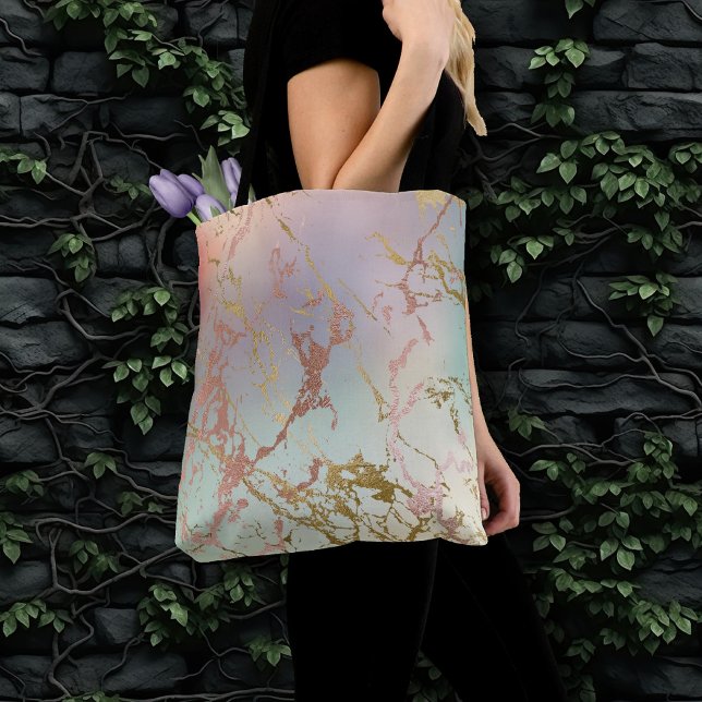 Elegant Beige Marble | Mint Sage Green Rose Gold Tote Bag (Creator Uploaded)