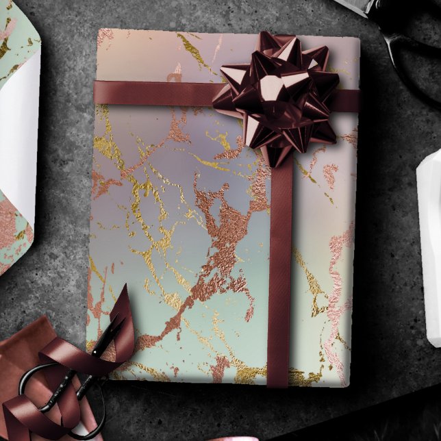 Elegant Beige Marble | Mint Sage Green Rose Gold Wrapping Paper (Creator Uploaded)
