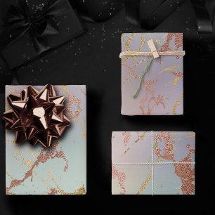 Elegant Beige Marble   Mint Sage Green Rose Gold Wrapping Paper Sheet
