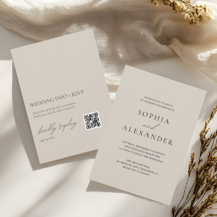 Elegant Beige Minimalist Wedding with RSVP QR Code Invitation