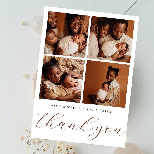 Elegant Beige Modern 4 Photo Collage Baby Shower Thank You Card (Creator Uploaded)