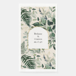 elegant beige modern arch botanical leaves wedding napkin