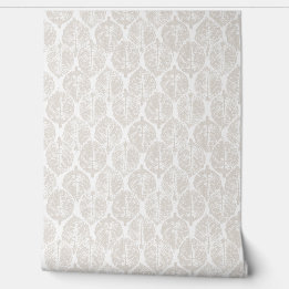 Elegant Beige Modern Botanical Hydrangea Ogee Wallpaper