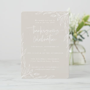 Elegant Beige Modern Leaf Motif Thanksgiving Invitation