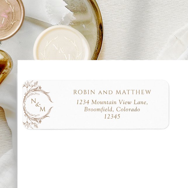 Elegant Beige Monogram Wedding Return Address Label (Creator Uploaded)