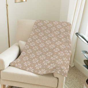 Elegant Beige Nordic Snowflake Holiday Fleece Blanket