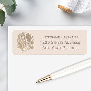 Elegant Beige Ocean Coral Beach Wedding Return Address Label