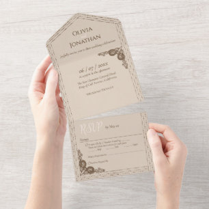 Elegant Beige Ornate All in One Wedding Invitation