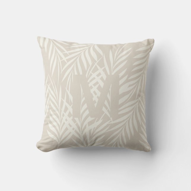Elegant Beige Palm Leaves Personalised Cushion (Front)