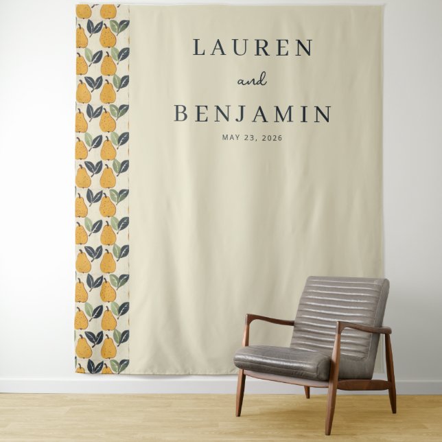 Elegant Beige Pear Illustration Tapestry (In Situ)