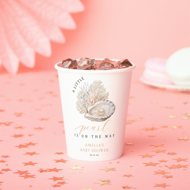 Elegant Beige Pearl Baby Shower Paper Cups (Insitu)