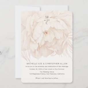 Elegant beige peony, modern floral garden wedding  invitation