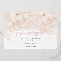 Elegant beige peony wedding save the date cards
