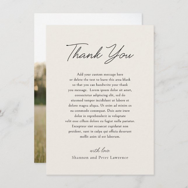 Elegant Beige Photo Classic Wedding Thank You Card (Front/Back)