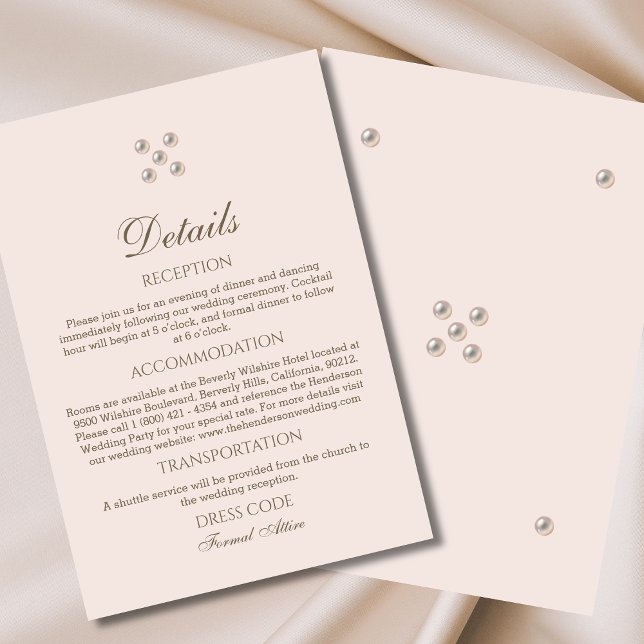 Elegant Beige Pink Pearl Wedding Details  Enclosure Card (Creator Uploaded)