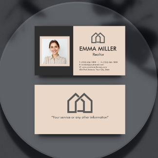 Elegant Beige Realtor Real Estate Agent Photo  Business Card