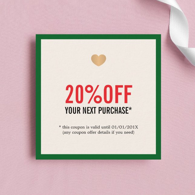 Elegant Beige Red Green Heart Salon Holiday Discount Card (Creator Uploaded)