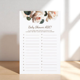 Elegant Beige Rose Girl Baby Shower Game ABC
