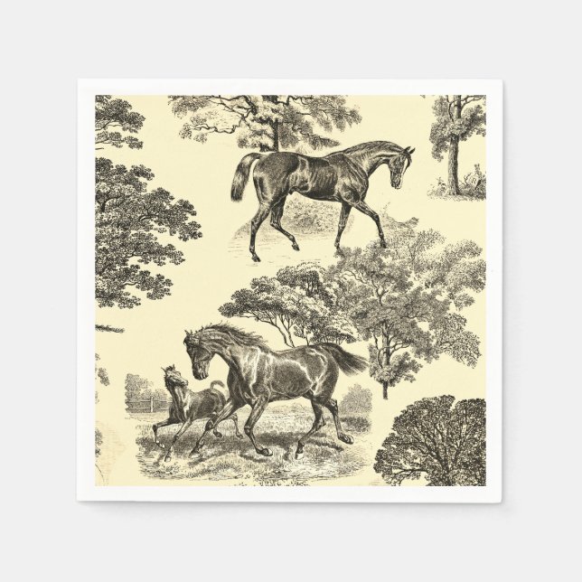 Elegant Beige Rustic Horses Toile Napkin (Front)
