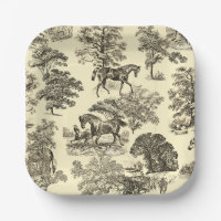 Elegant Beige Rustic Horses Toile