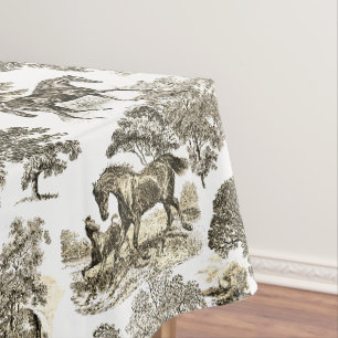 Elegant Beige Rustic Horses Toile Tablecloth
