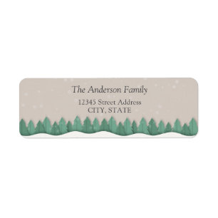 Elegant Beige Snowy Winter Forest Christmas Trees Return Address Label
