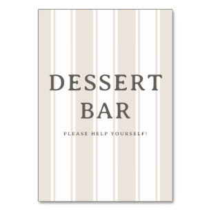 Elegant Beige Striped Dessert Bar Sign Table Number