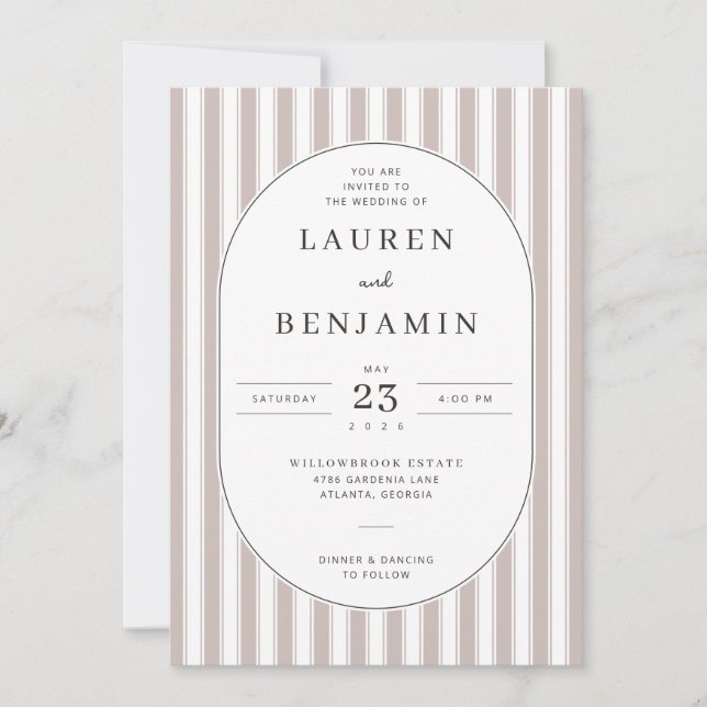 Elegant Beige Striped Wedding Invitation (Front)