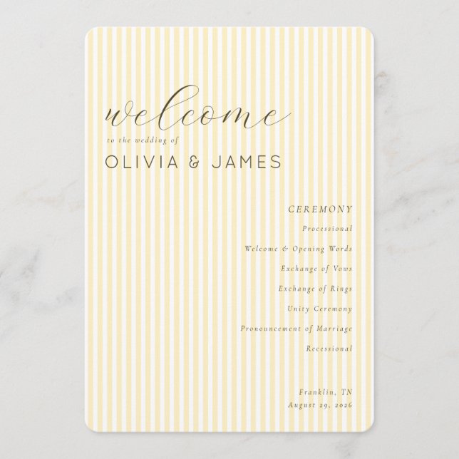 Elegant Beige Striped Wedding Schedule Program (Front)