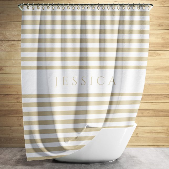 Elegant Beige Stripes Pattern Name  Shower Curtain (Elegant Beige Stripes Pattern Name Shower Curtain)
