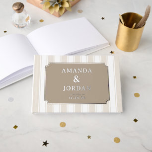 Elegant Beige Stripes with Gold Stars Guest Book
