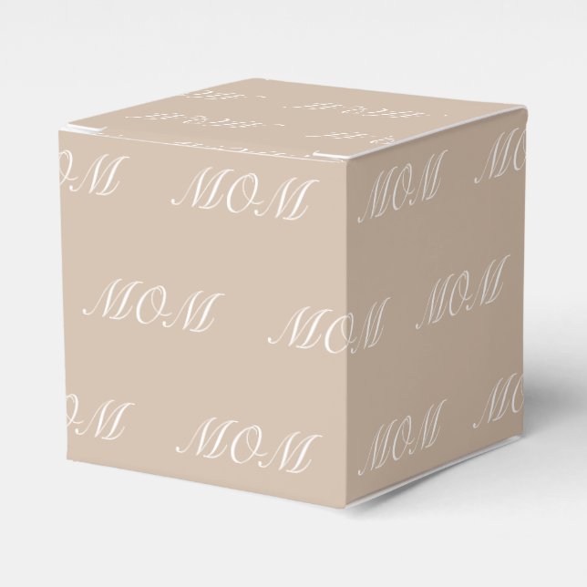 Elegant beige tan custom script name text monogram favour box (Front Side)