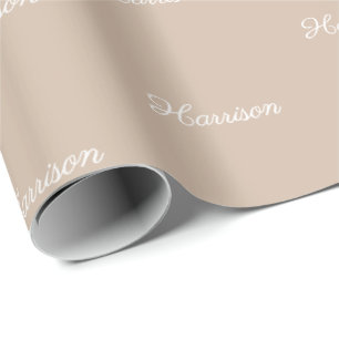 Elegant beige tan script custom name birthday  wrapping paper