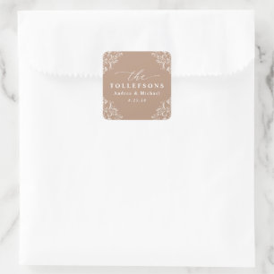 Elegant Beige / Taupe Wedding Classic Square Sticker