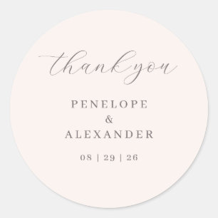 Elegant Beige Thank You Note Classic Round Sticker