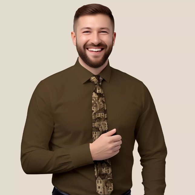Elegant Beige Tie with Architectural Pattern Desig (Creator Uploaded)