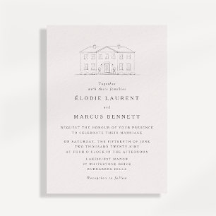 Elegant Beige Venue Sketch Wedding Invitation