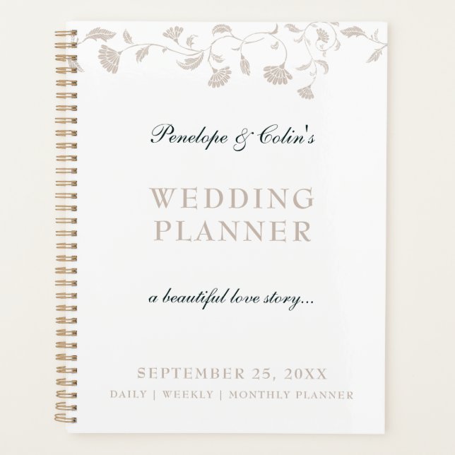 Elegant Beige Victorian Library Book Cover Wedding Planner (Front)