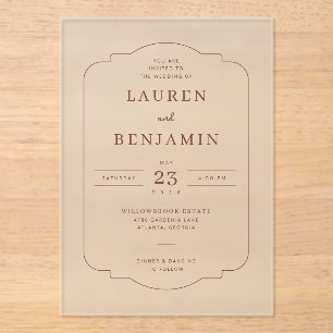 Elegant Beige Vintage Label Acrylic Invitations