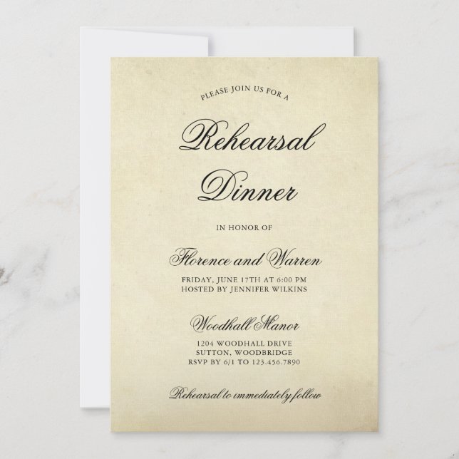 Elegant Beige Vintage Victorian Rehearsal Dinner Invitation (Front)