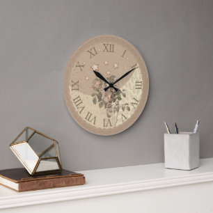 Elegant beige Wall Clock with floral touch