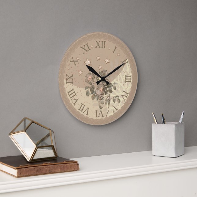 Elegant beige Wall Clock with floral touch (Office)