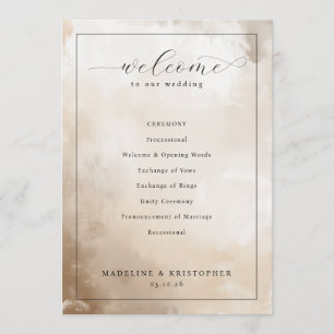 Elegant Beige Watercolor Wedding Ceremony Program