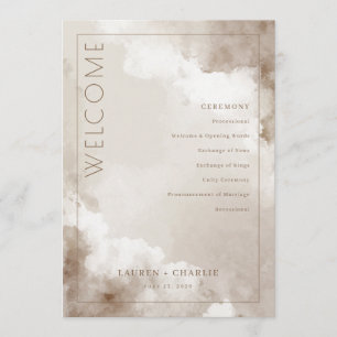 Elegant Beige Watercolor Wedding Ceremony Schedule Program