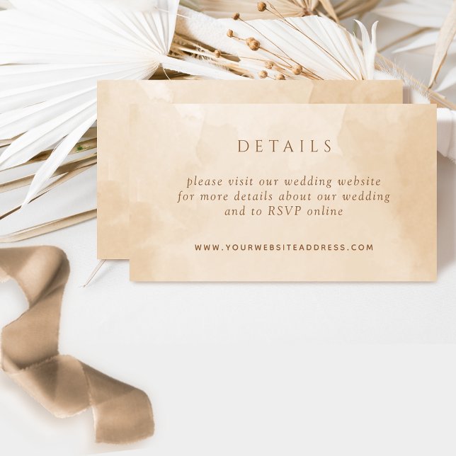 Elegant Beige Watercolor Wedding Details, Website Enclosure Card (Creator Uploaded)