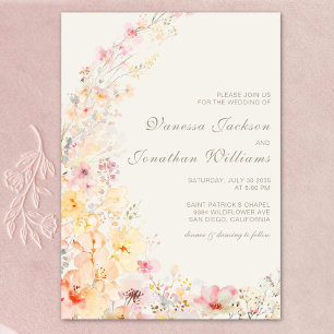 Elegant Beige Watercolor Wildflowers Wedding Invitation
