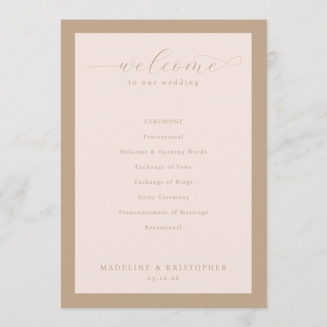 Elegant Beige Wedding Ceremony Program (Front)