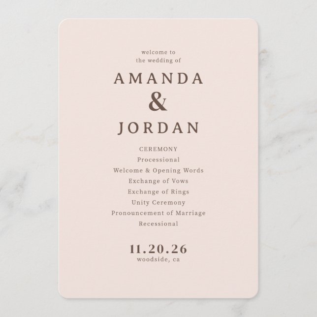 Elegant Beige Wedding Ceremony Program (Front)
